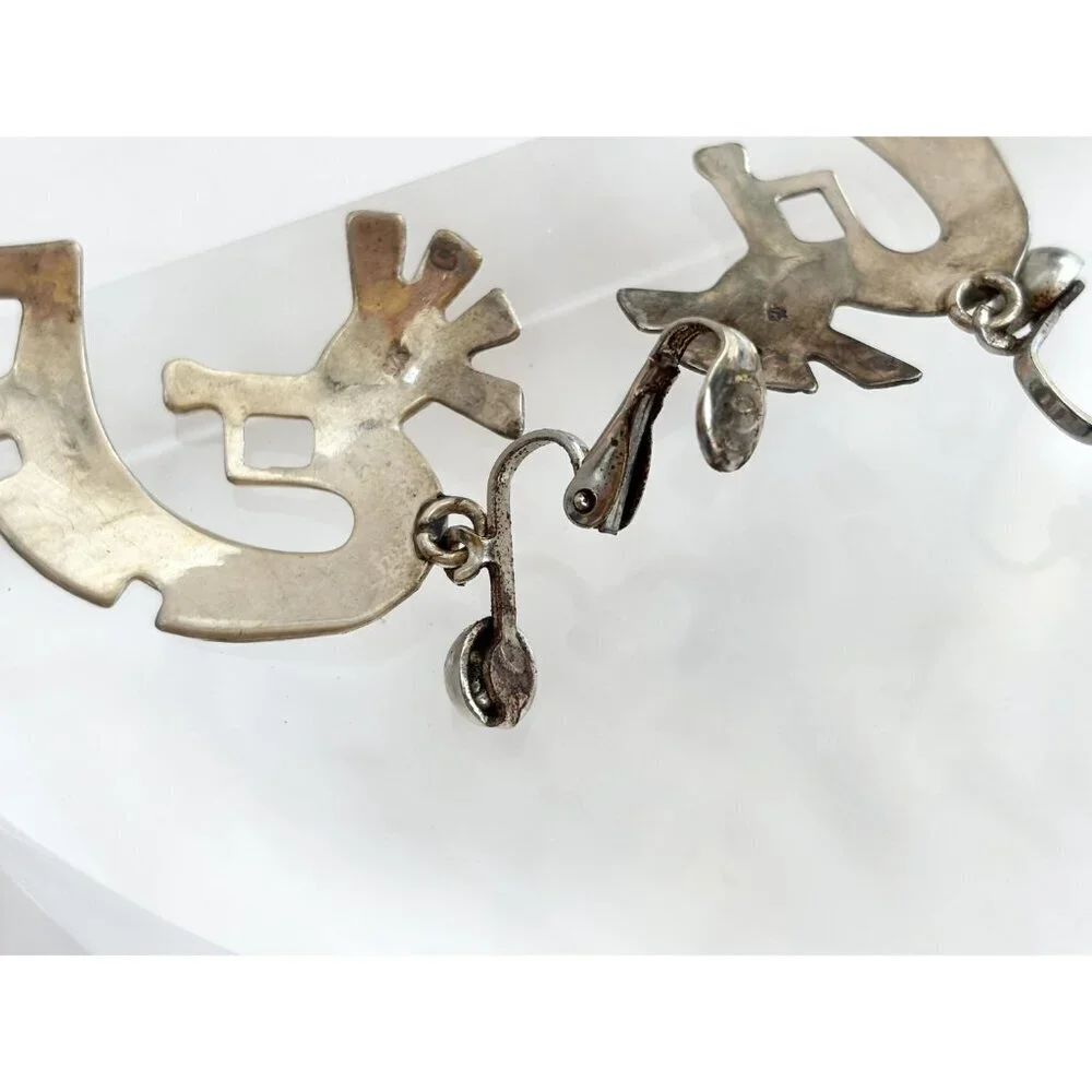 Kokopelli Sleeping Beauty Turquoise Sterling Silver Mexican Vintage Earrings - Picture 8 of 10